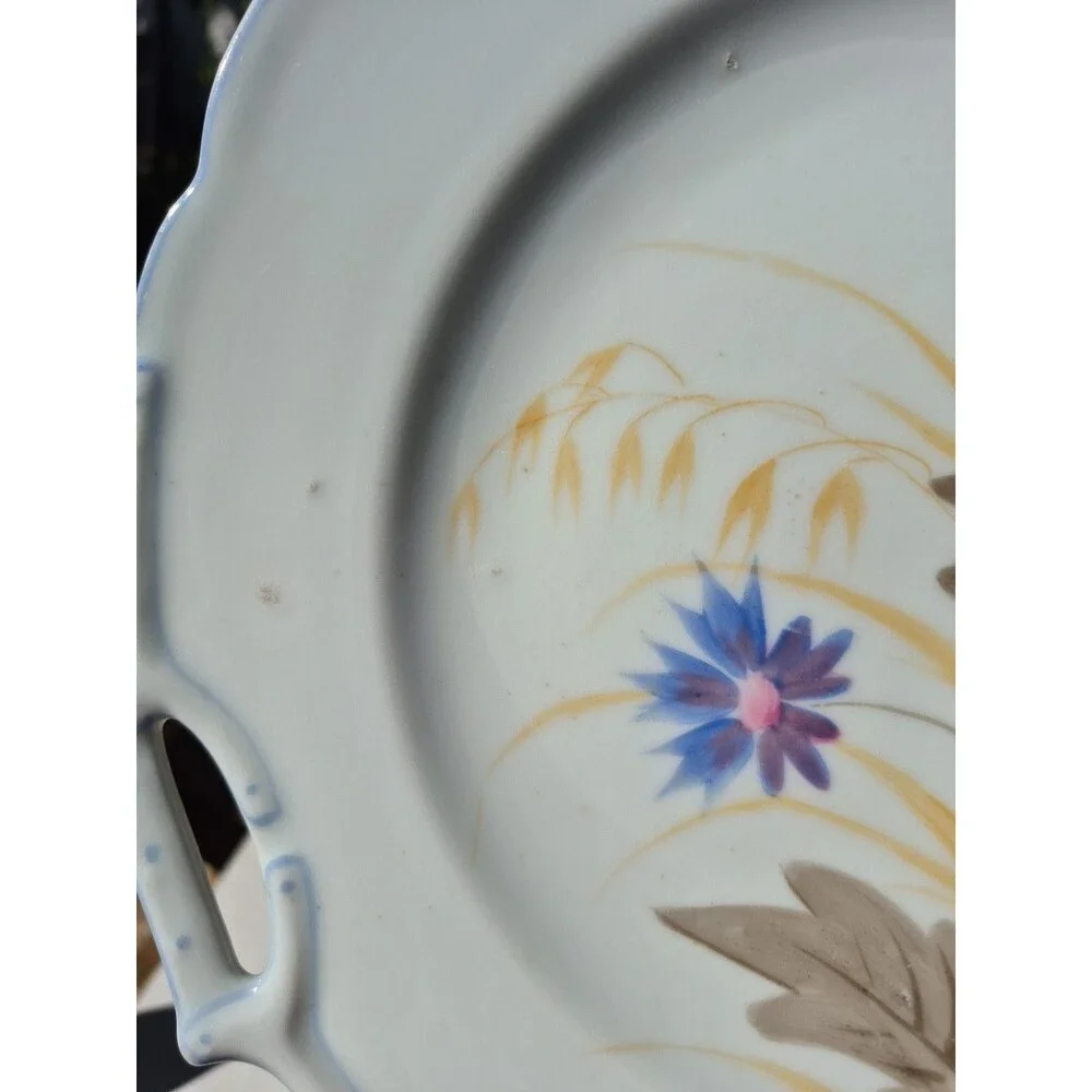 BSM Platter Brother Schwalb Merklin Austria Bohemia Scalloped Blue Rim Plate